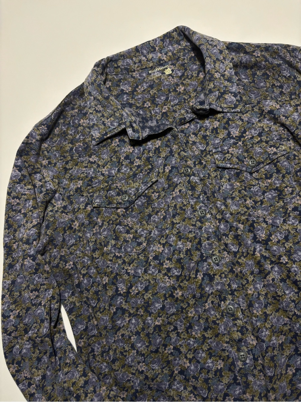 Ruff Hewn Blue & Green Mini Floral Print Button Up Cotton Shirt